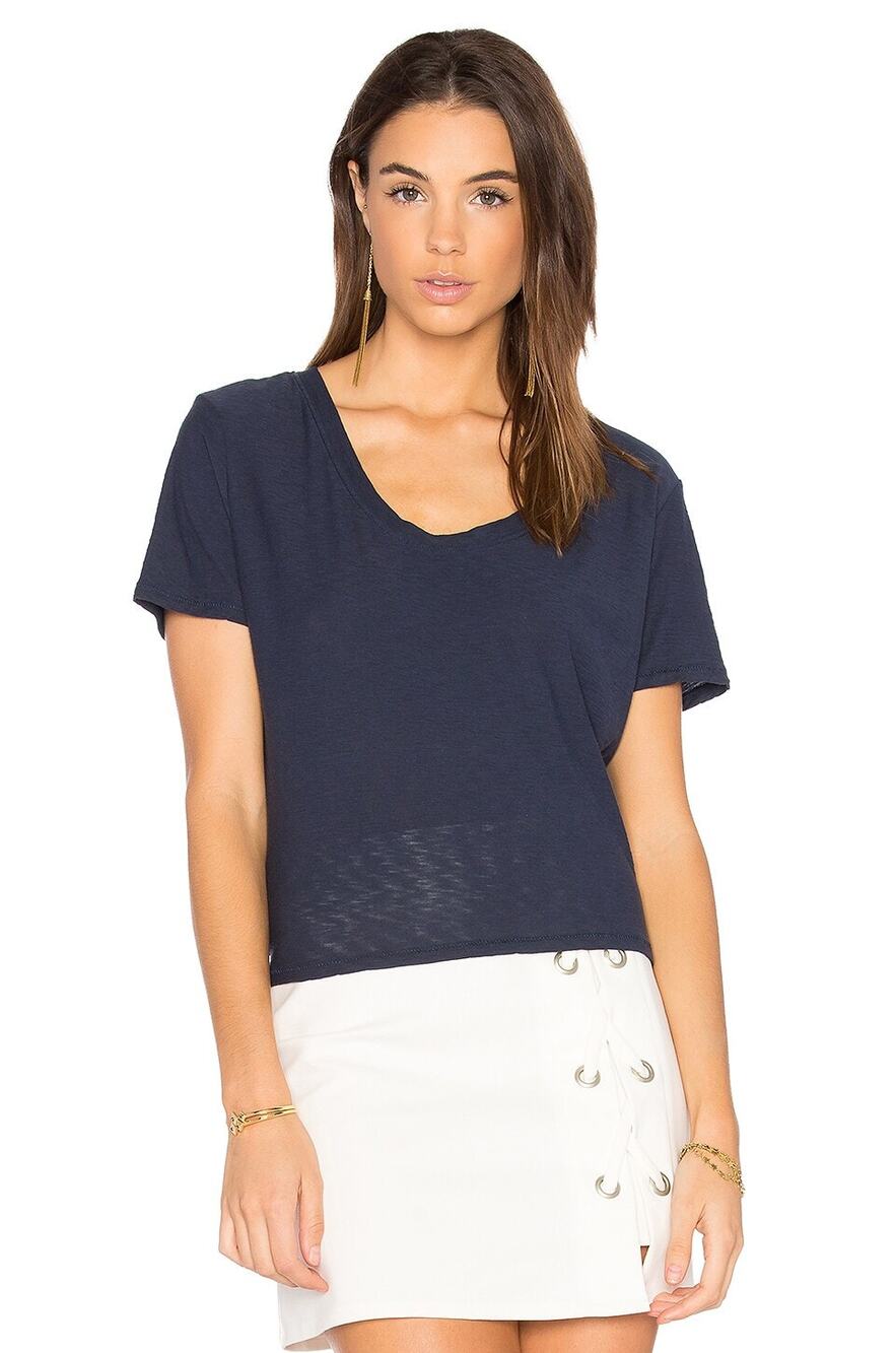 Nation LTD Alexandra Tie Back Crop Tee Womens Small Midnight Blue Short Sleeve
